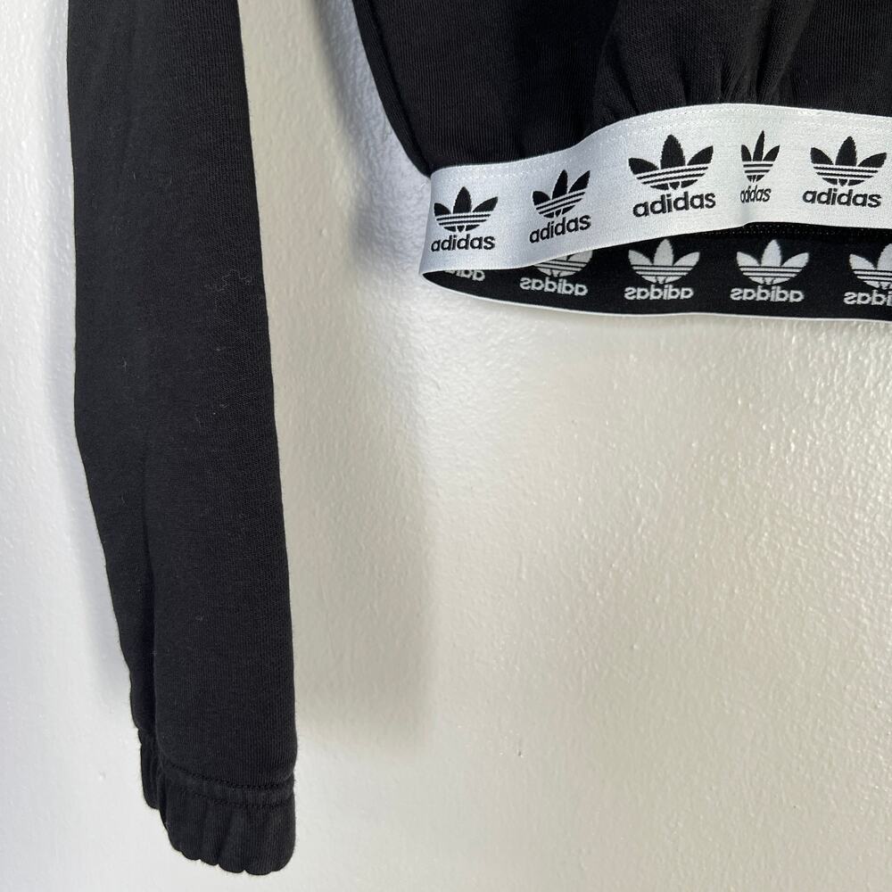 Adidas Women's Cropped Hoodie Black Trefoil Sweatshirt Pullover Workout Size XS - Picture 9 of 15
